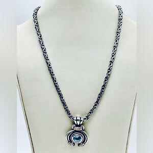 David Yurman Silver and Gold Necklace with Blue Stone
